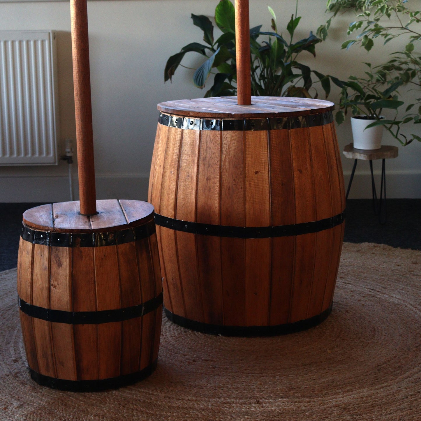 Table et porte-parapluie pour fûts de bière - Naturel