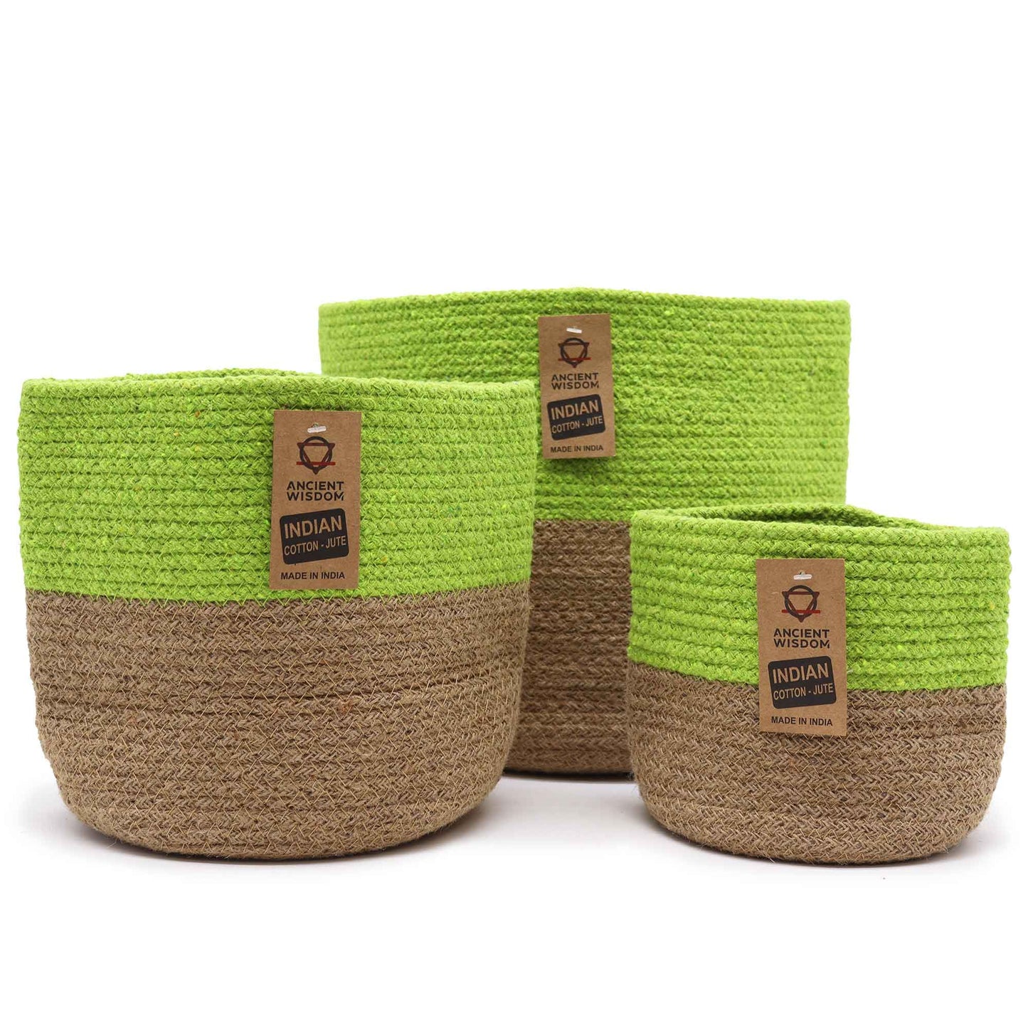 Grand panier en coton et jute 25x25cm - Pistache