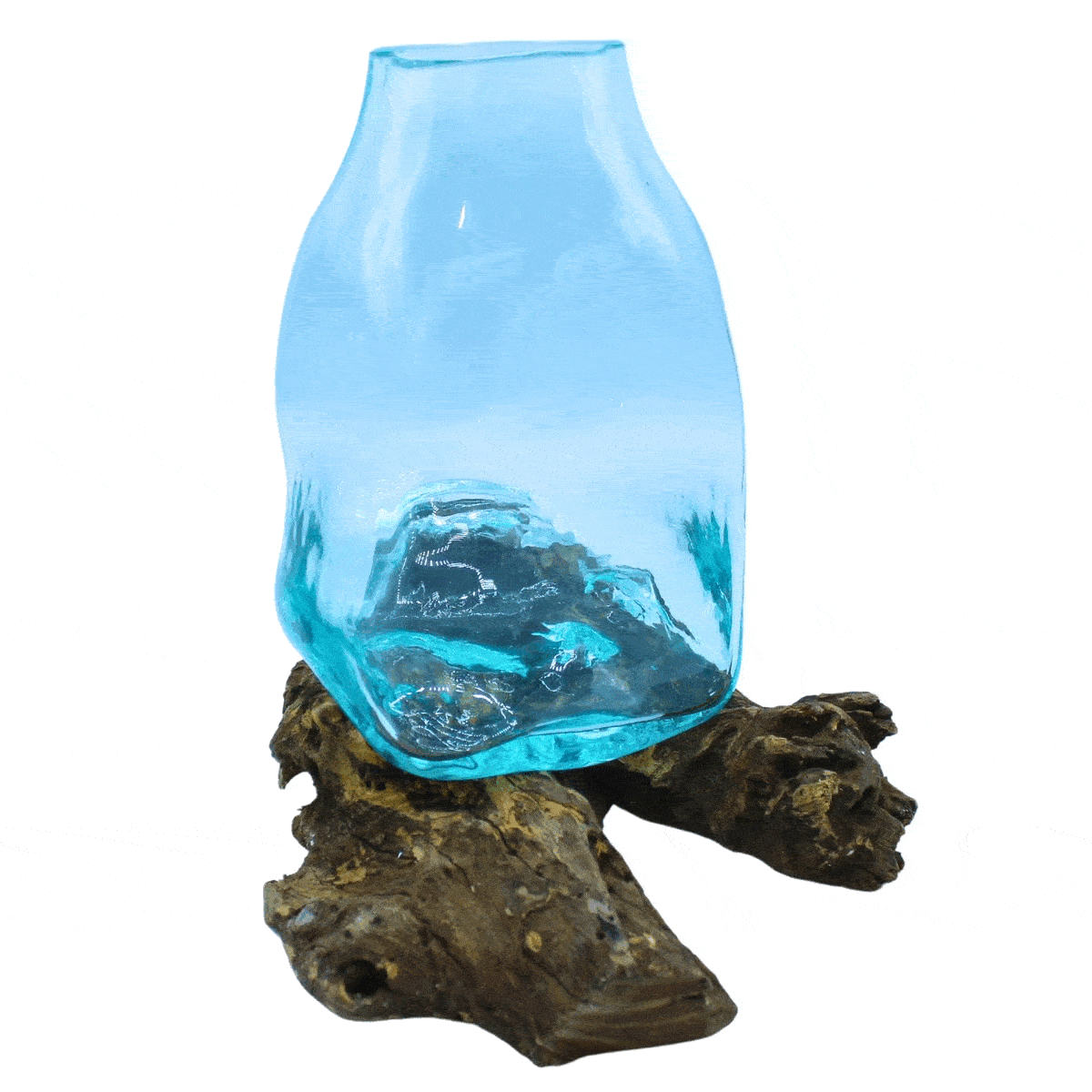 Grand vase en verre fusionné - Pot de terrarium sur bois
