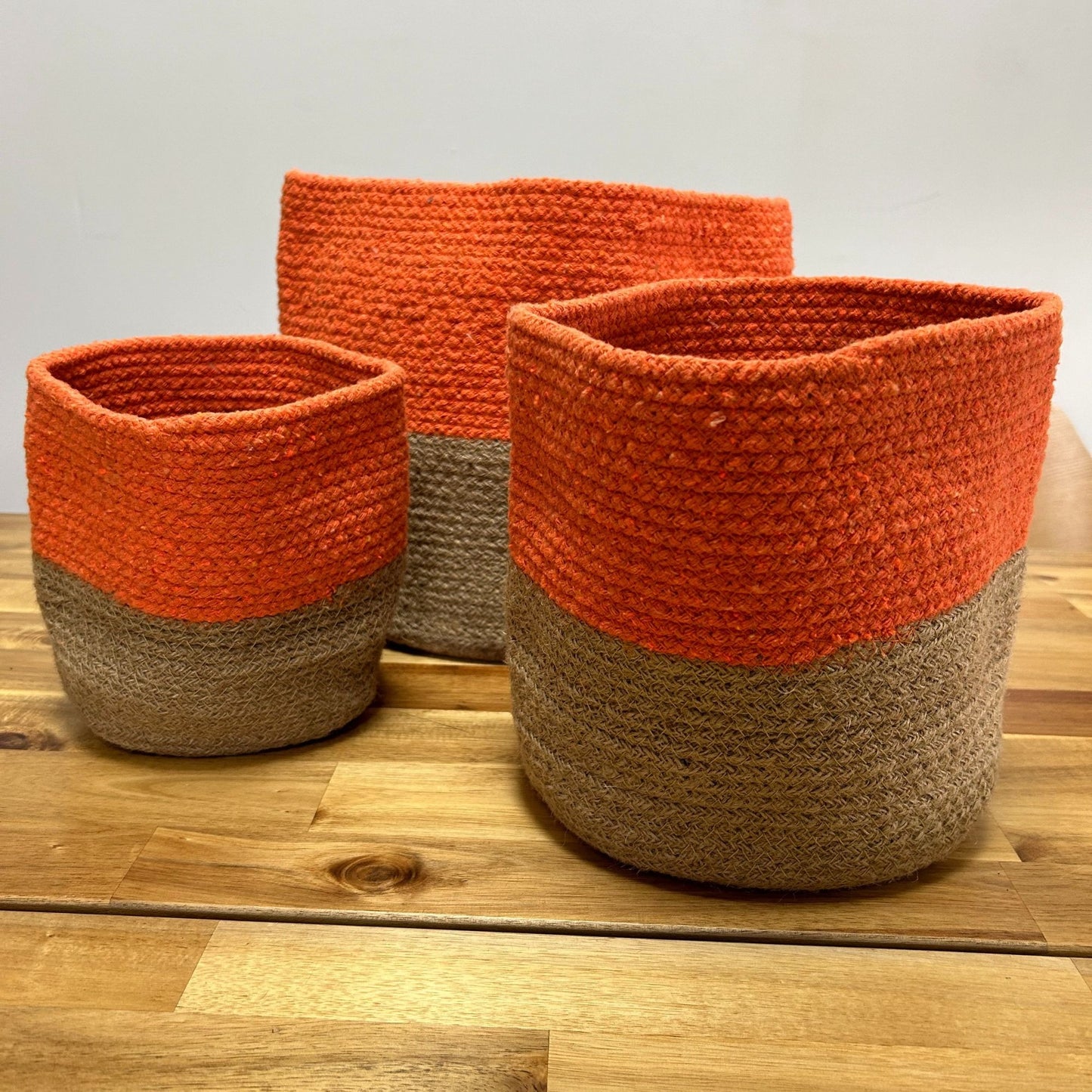 Grand panier en coton et jute 25x25cm Orange