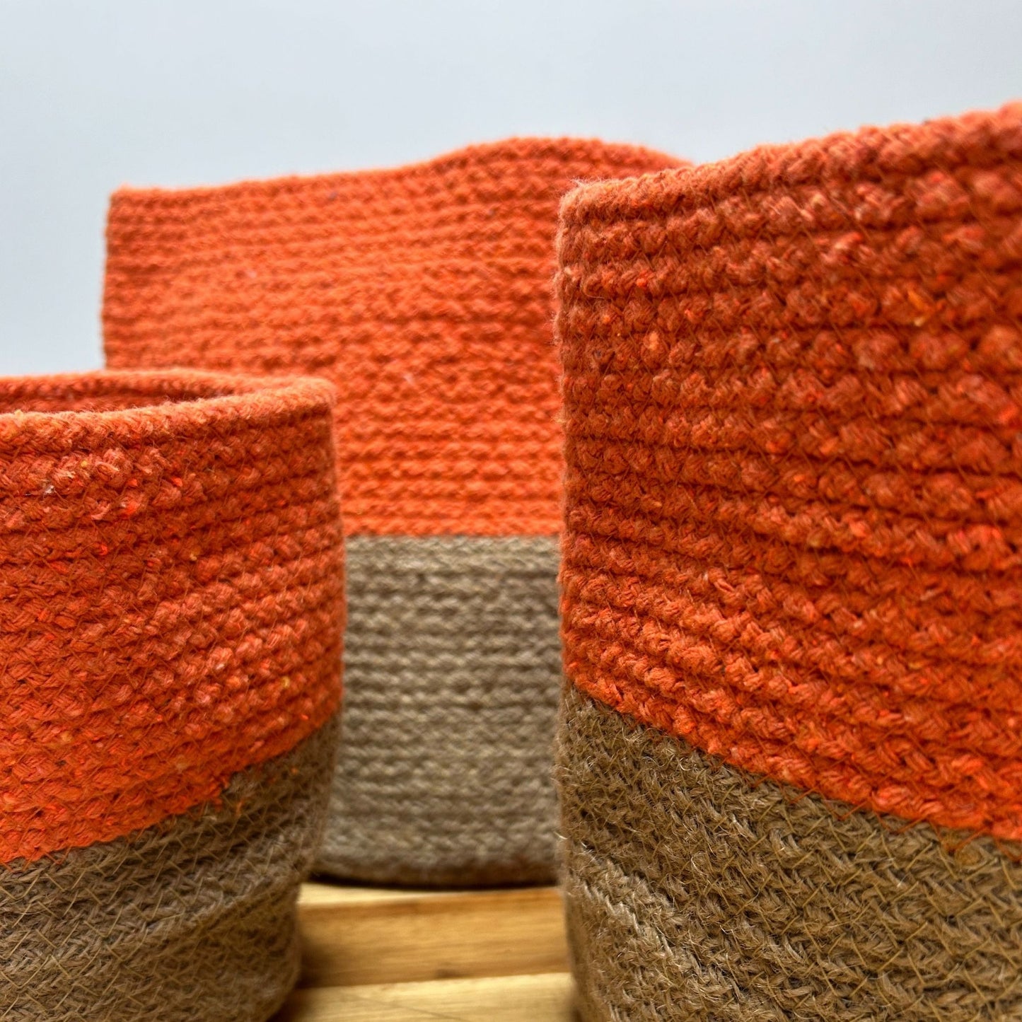 Grand panier en coton et jute 25x25cm Orange