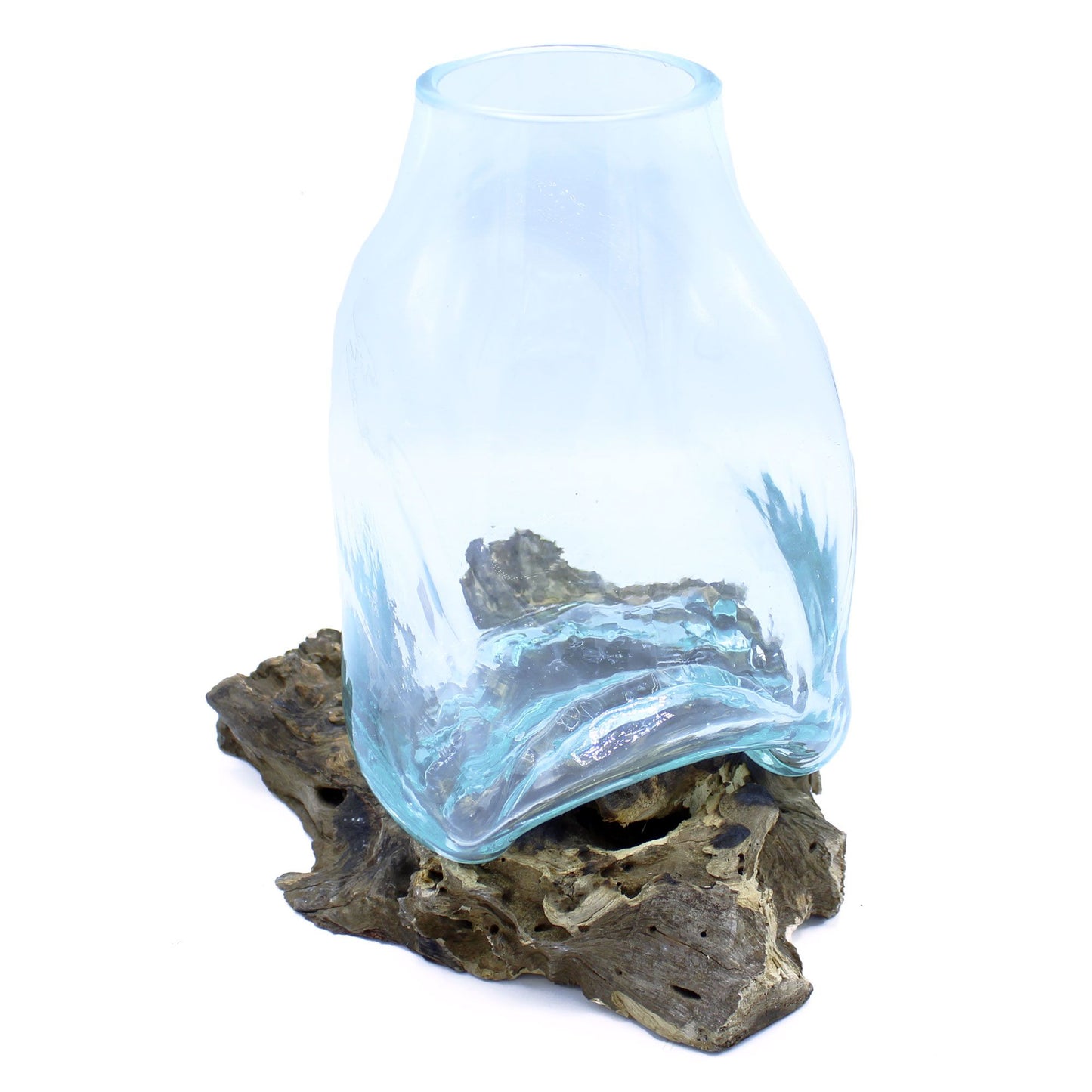 Grand vase en verre fusionné - Pot de terrarium sur bois