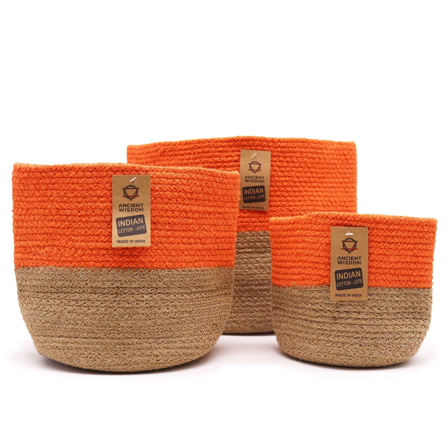 Grand panier en coton et jute 25x25cm Orange