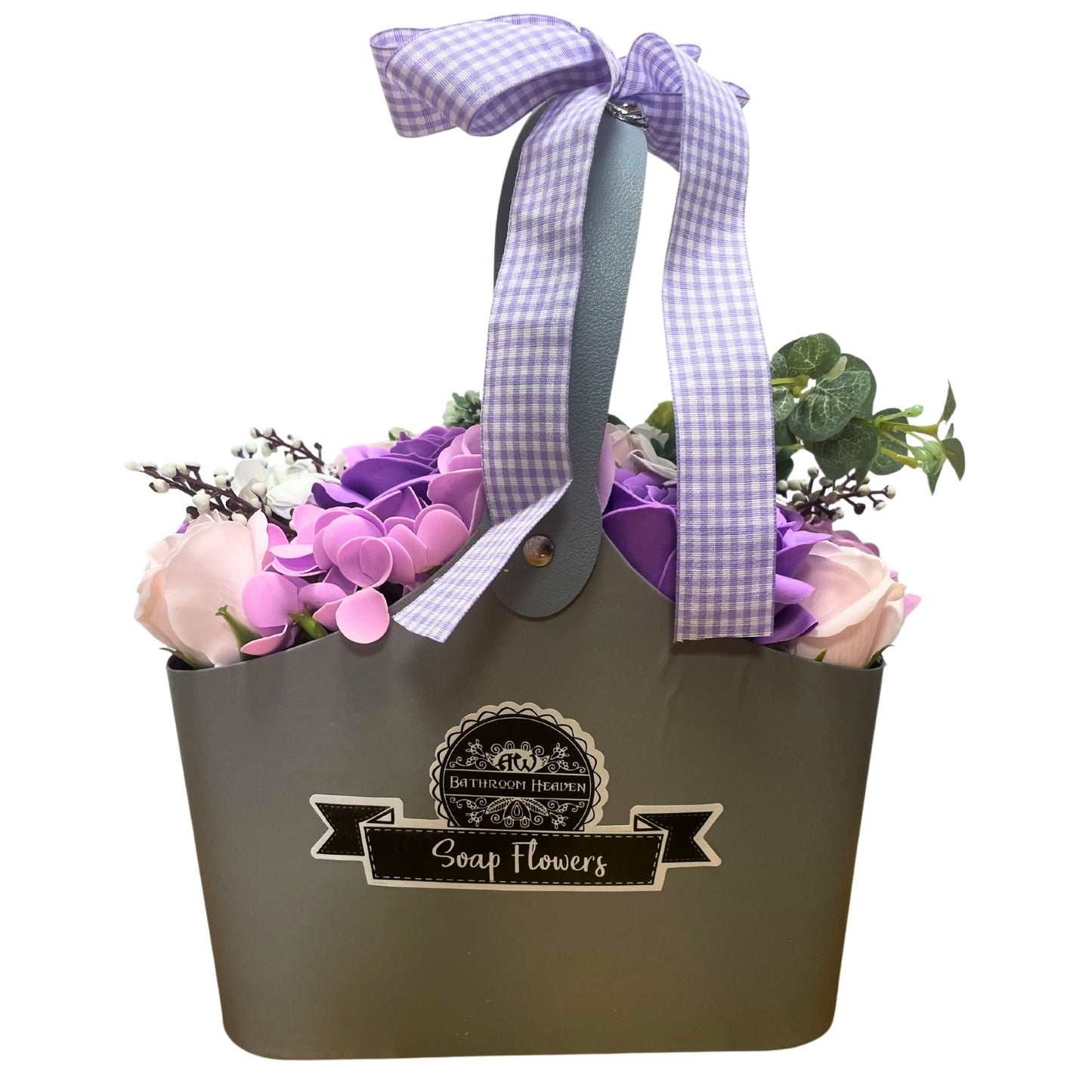 Bouquet de fleurs de savon en panier - Lilas