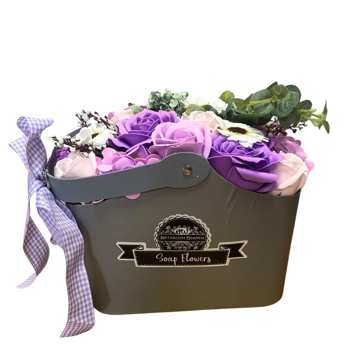 Bouquet de fleurs de savon en panier - Lilas