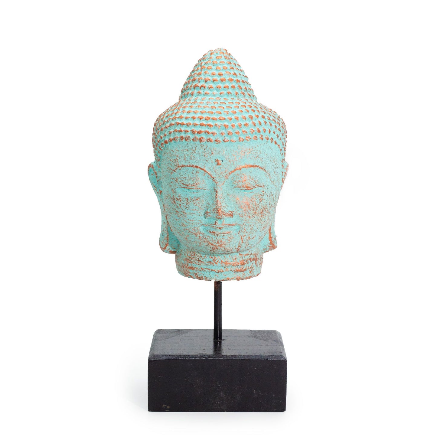 Tête de Bouddha allongée sur un support - Cuivre vert