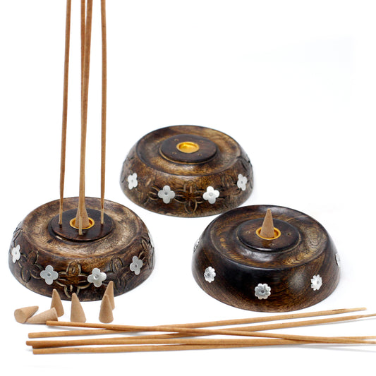 Brûleur à cônes et bâtonnets - Design assorti - Bois de manguier