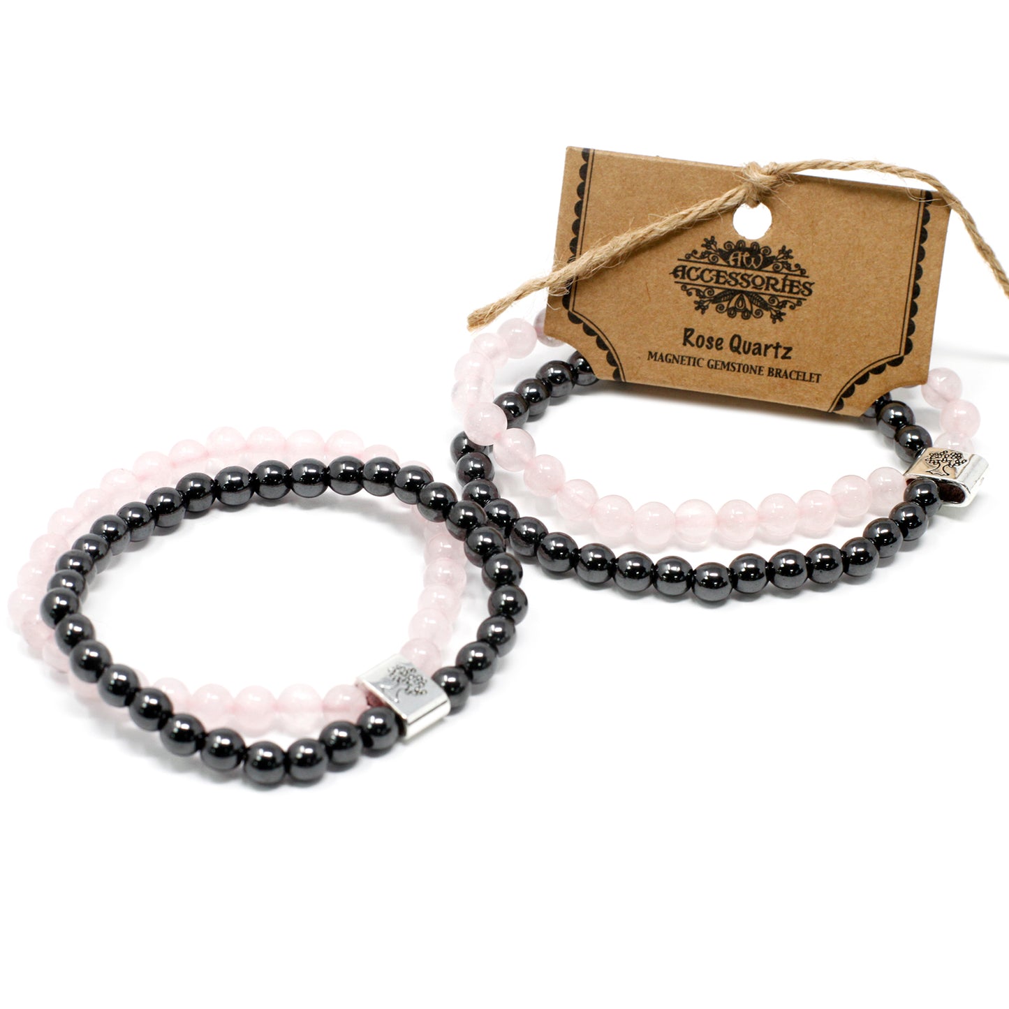 Bracelet magnétique en pierres précieuses - Quartz rose