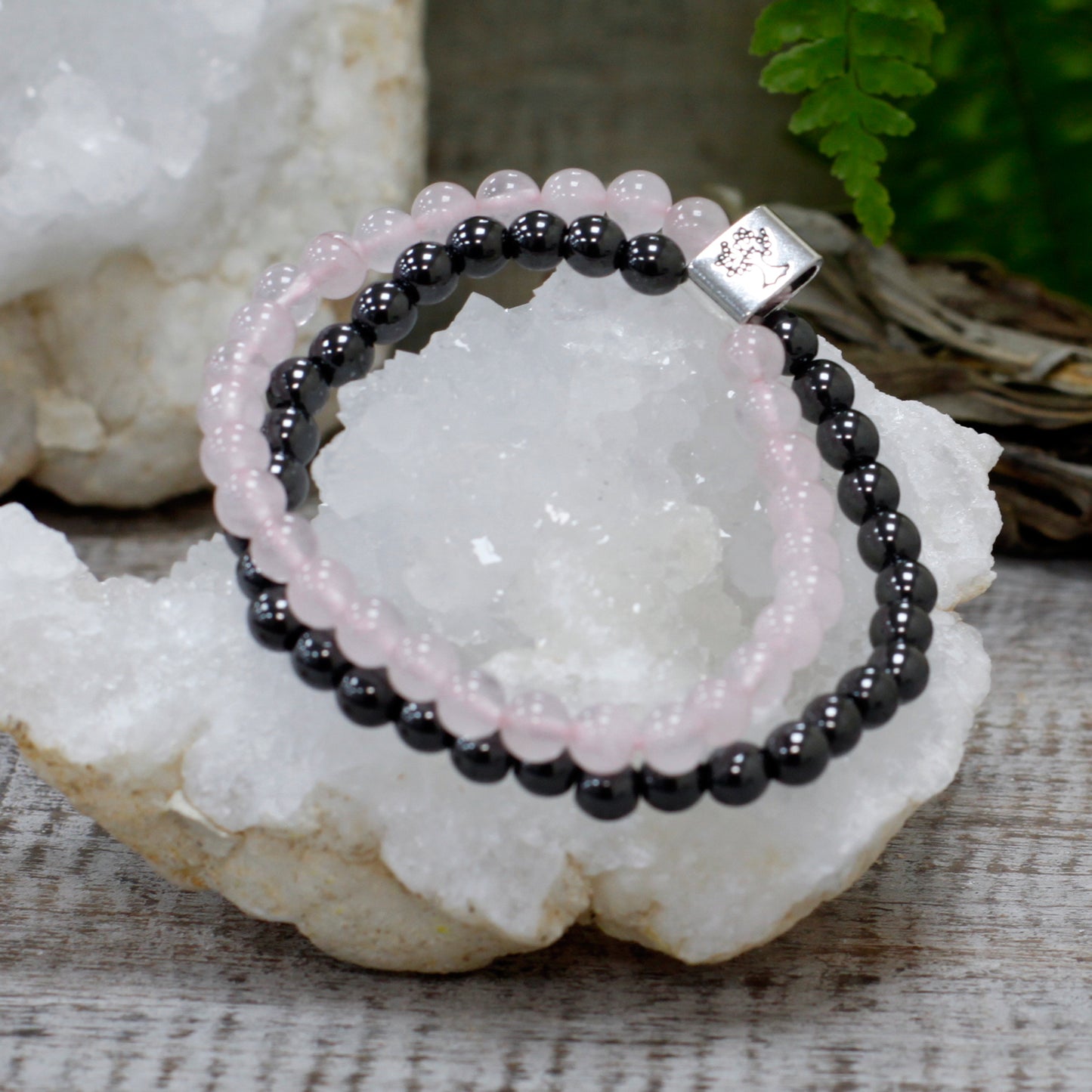 Bracelet magnétique en pierres précieuses - Quartz rose