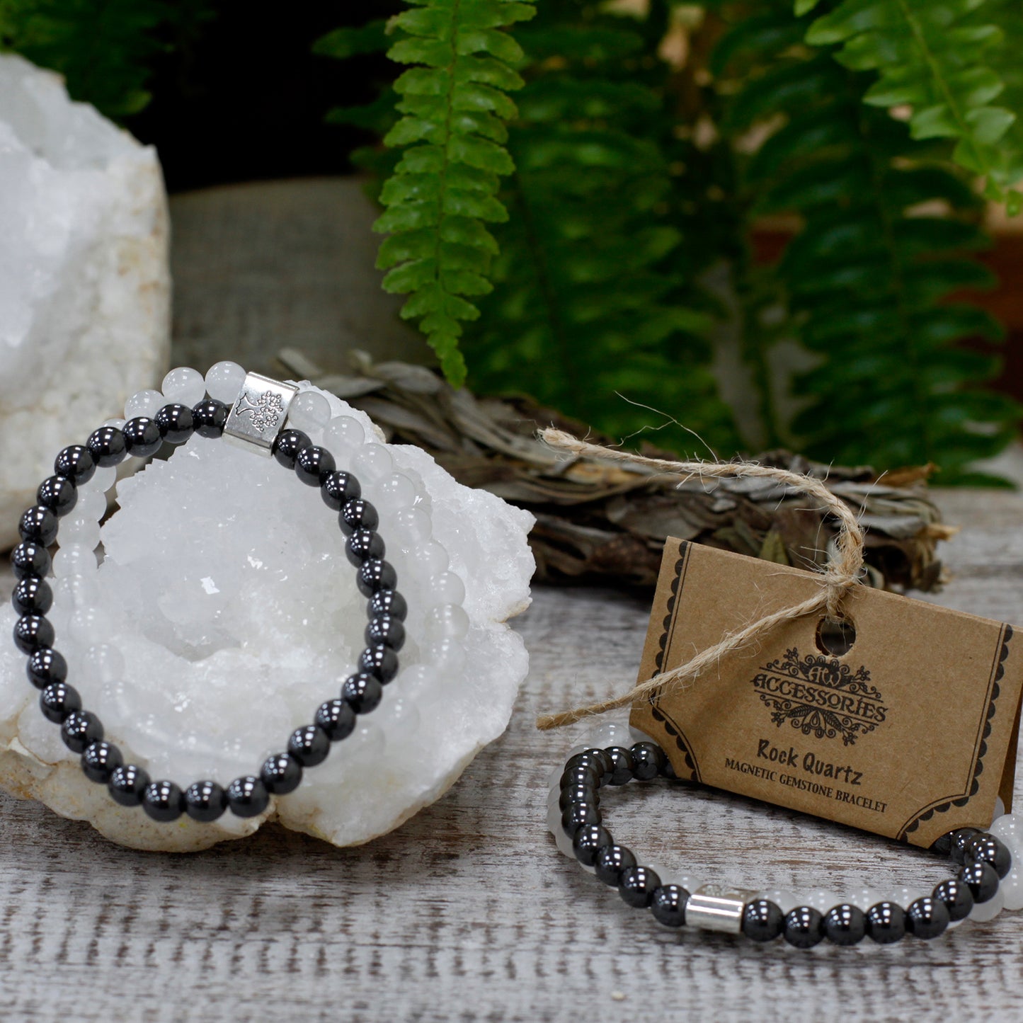 Bracelet magnétique en pierres précieuses - Quartz blanc