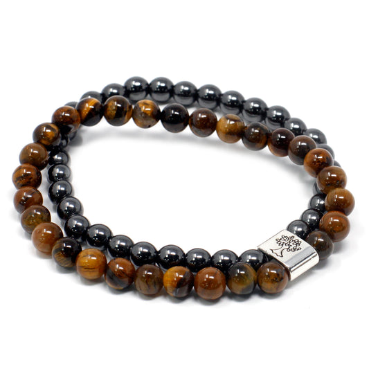 Bracelet magnétique en pierres précieuses - Œil de tigre