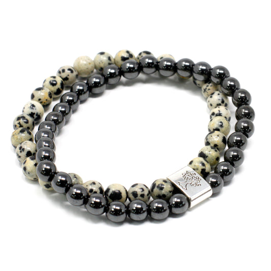 Bracelet magnétique en pierres précieuses - Jaspe dalmatien