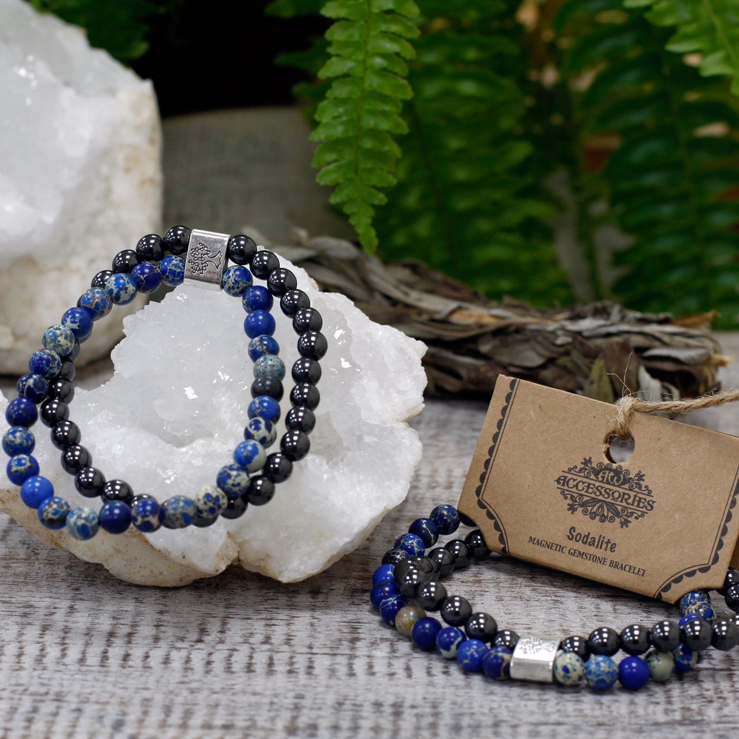 Bracelet magnétique en pierres précieuses - Sodalite