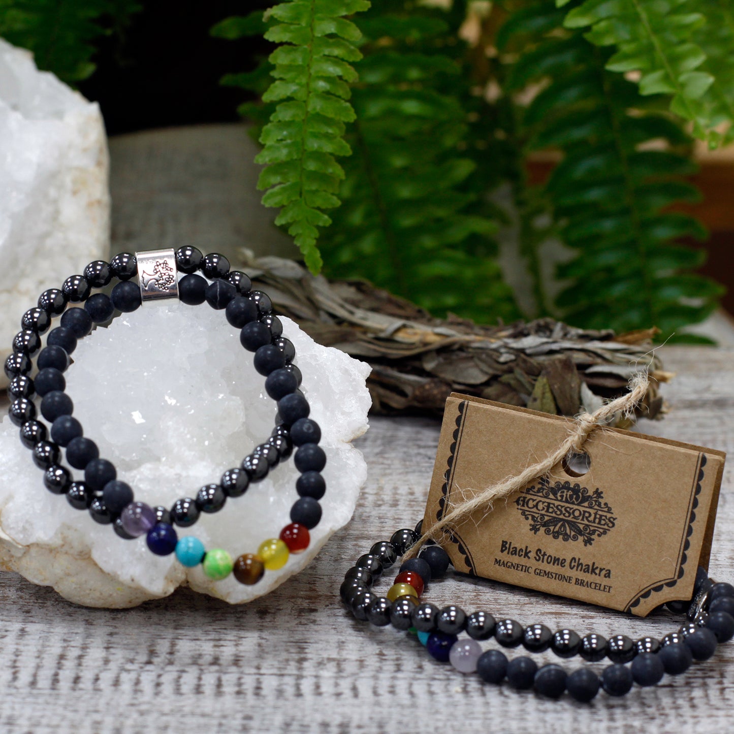 Bracelet magnétique en pierres précieuses - Chakra Black Stone