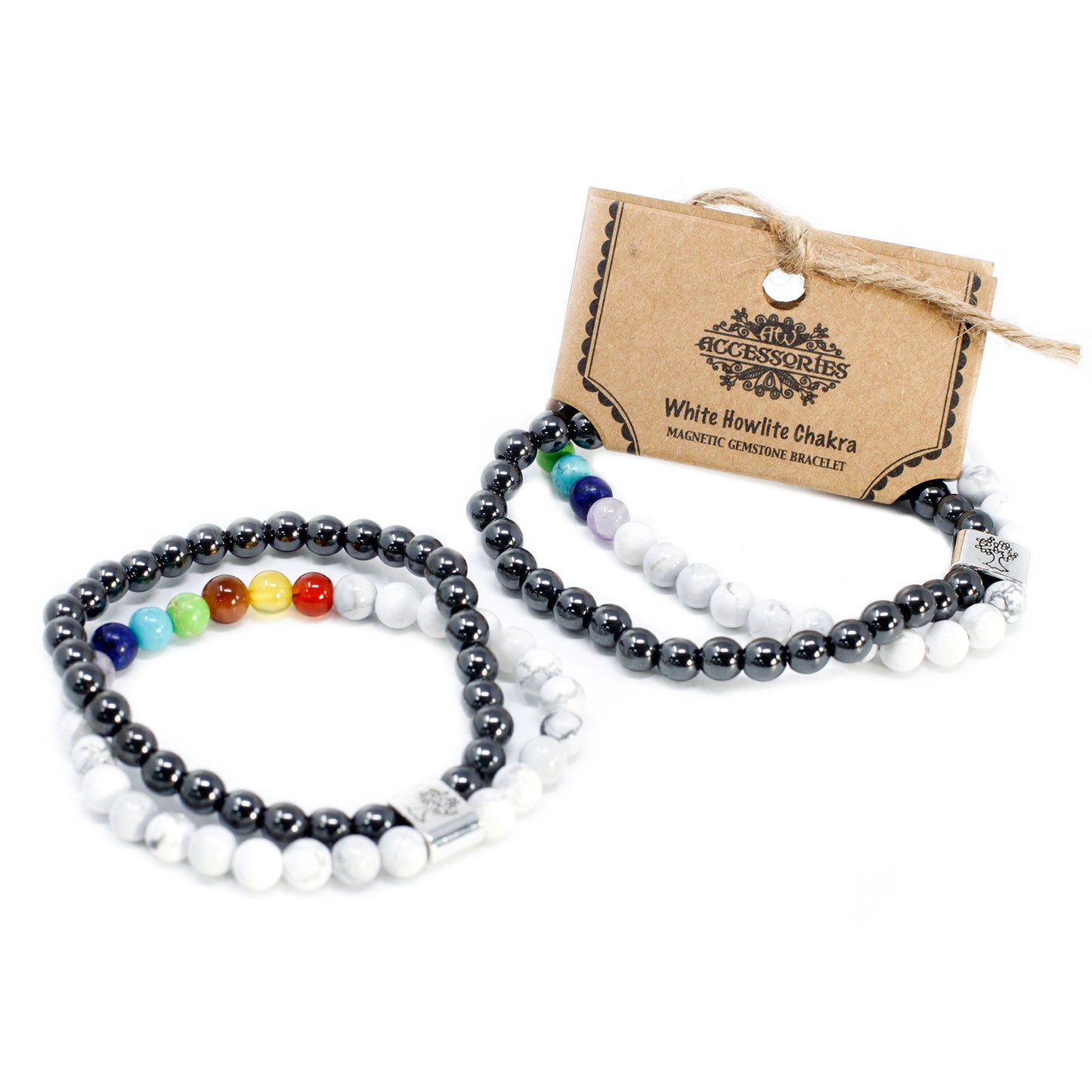 Bracelet magnétique en pierres précieuses - Chakra Howlite blanche