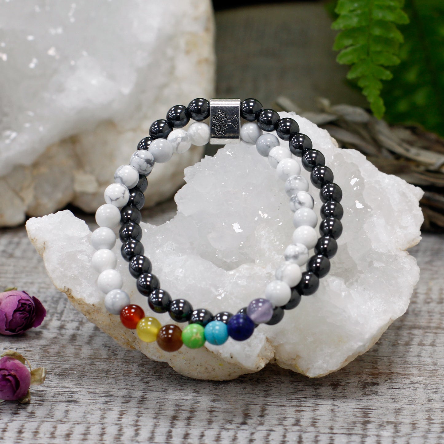 Bracelet magnétique en pierres précieuses - Chakra Howlite blanche