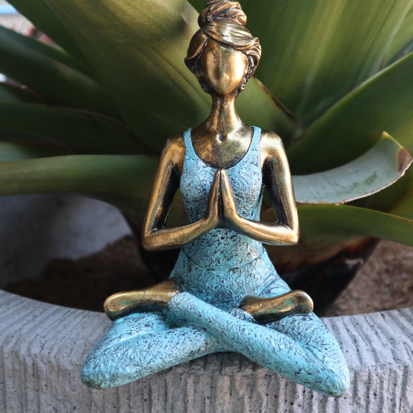 Figurine Yoga Lady - Bronze et Turquoise 24 cm