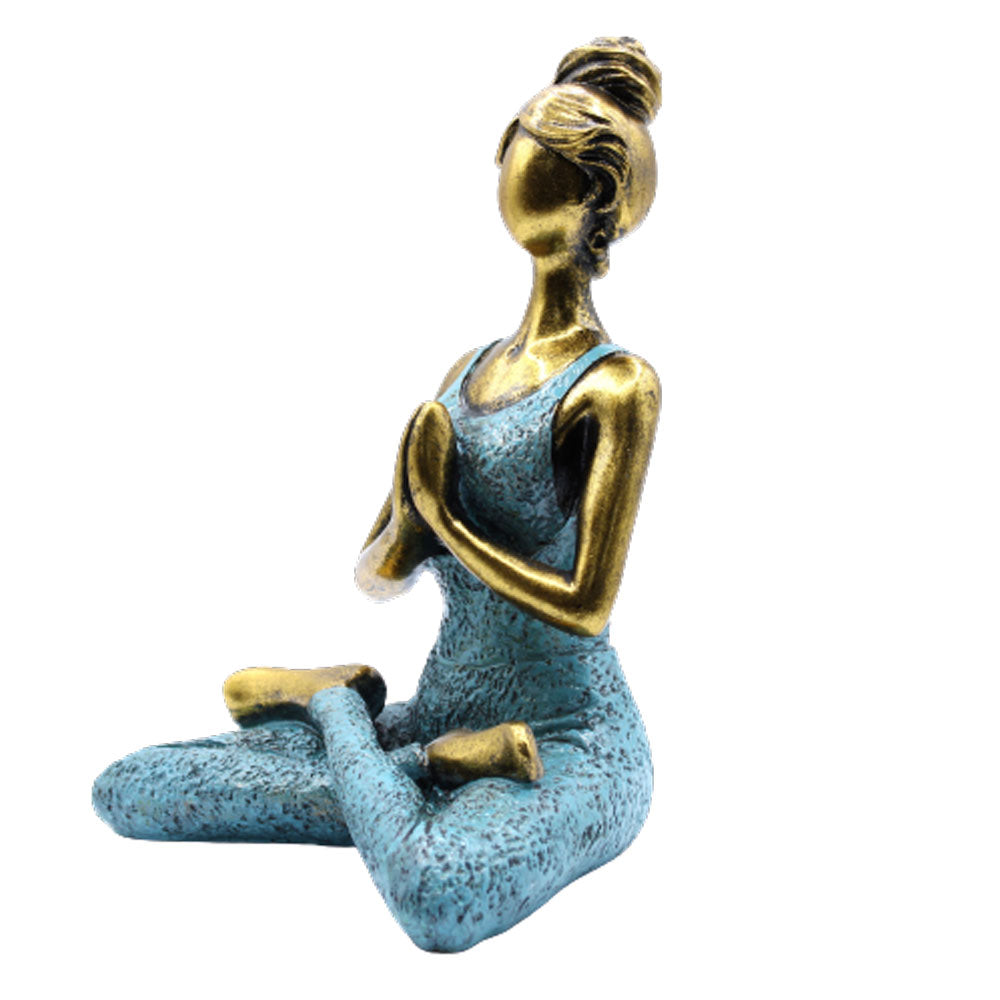 Figurine Yoga Lady - Bronze et Turquoise 24 cm