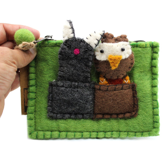 Sac avec marionnettes à doigts - Hibou et chaton