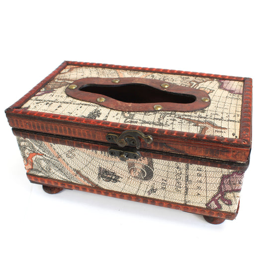 Antike Taschentuchbox mit Landkarte und Beinen