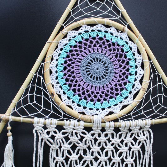 Atrapasueños - Lrg Macrame Piramide Blanco/ Turquesa
