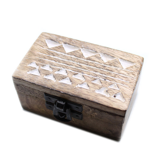 Boîte en bois blanche - Pilulier à motif aztèque 3x1,5