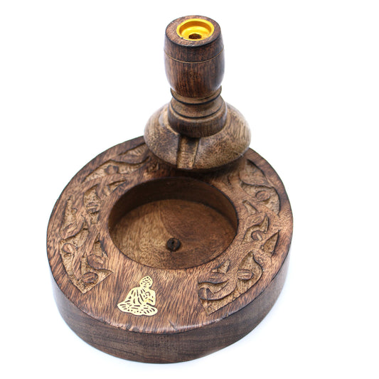 Brûleur inversé SM en bois de manguier - Bouddha en laiton