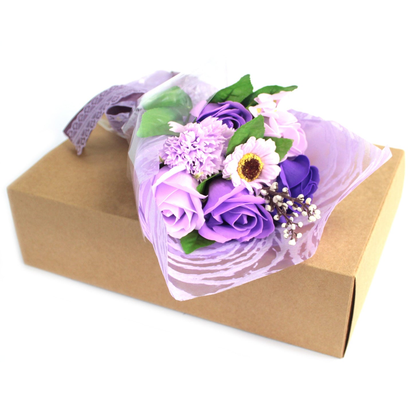 Bouquet de fleurs de savon dans une boîte - violet