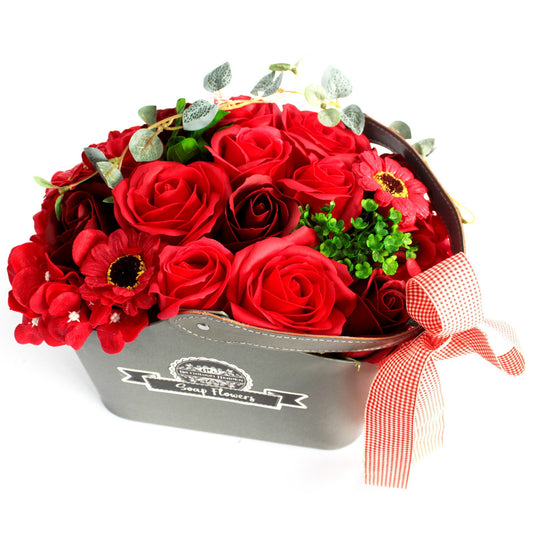 Savon panier bouquet de fleurs - rouge