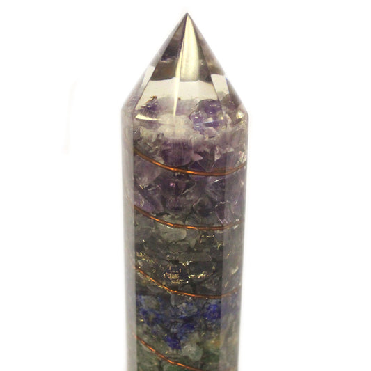 Orgonite-Eau- 15 ​​cm sculptée avec du cuivre et des pierres précieuses