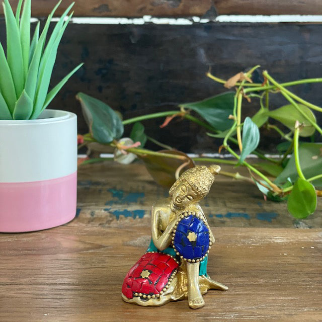 Messing Buddha Figur - Denkend - 6,5 cm