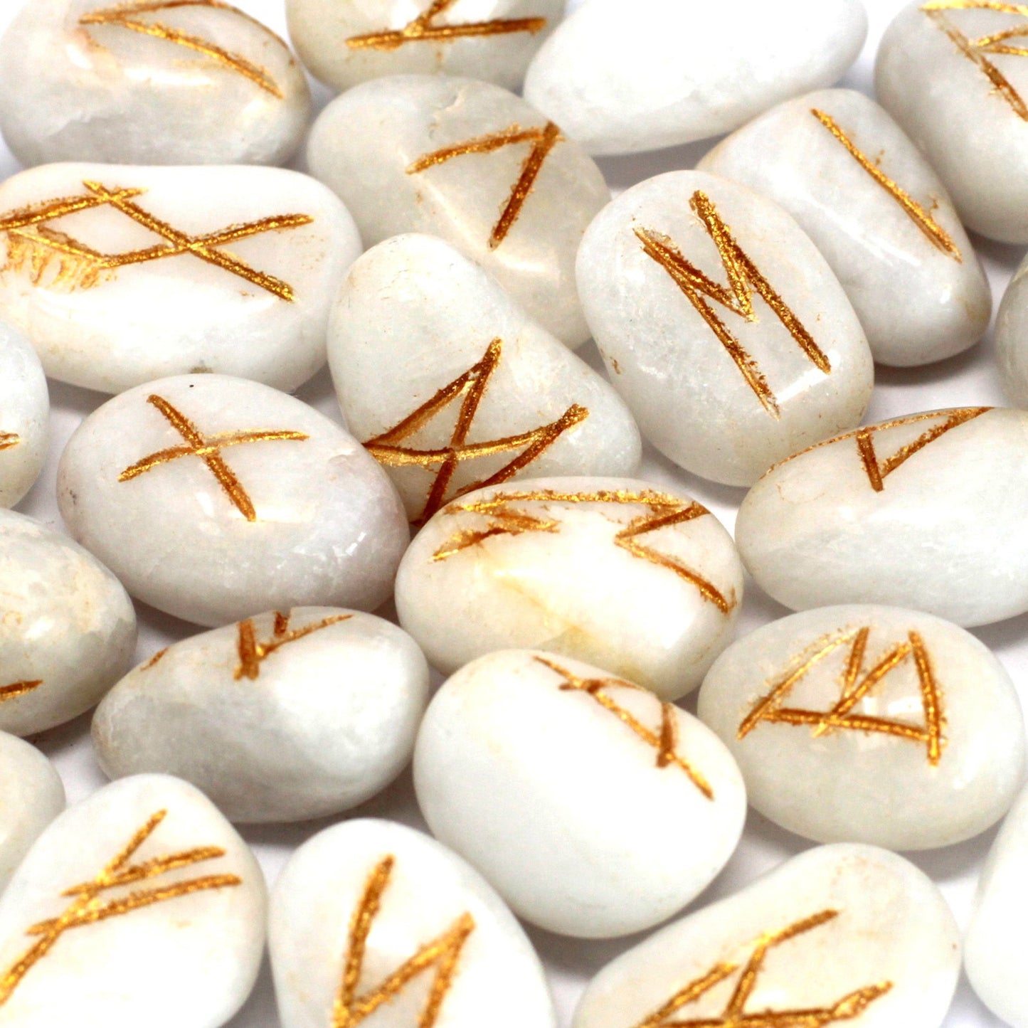 Ensemble de runes indiennes en sachets – Agate blanche
