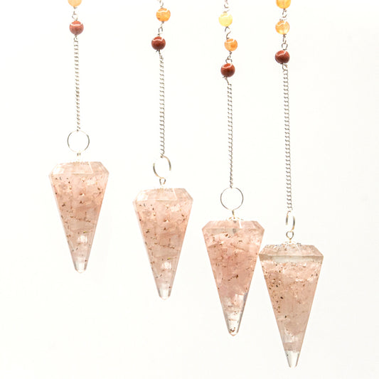 Pendule Orgonite Chakra de Puissance - Quartz Rose