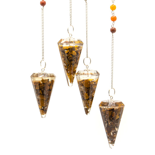 Pendule de chakra de puissance en orgonite - Œil de tigre