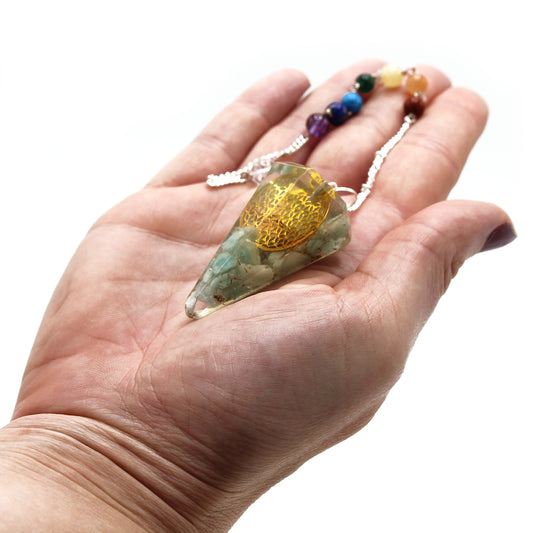 Pendule de chakra en orgonite - Fleur de vie