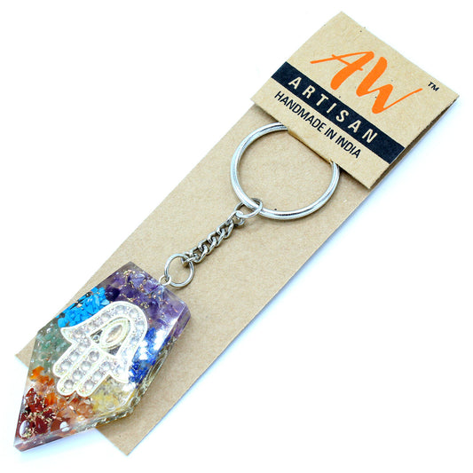 Porte-clés Orgonite - Pierres précieuses du chakra Hamsa
