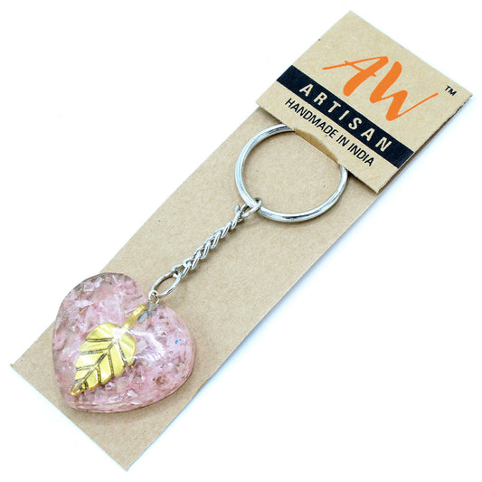 Porte-clés Power Orgonite - Cœurs en quartz rose et feuille d'or