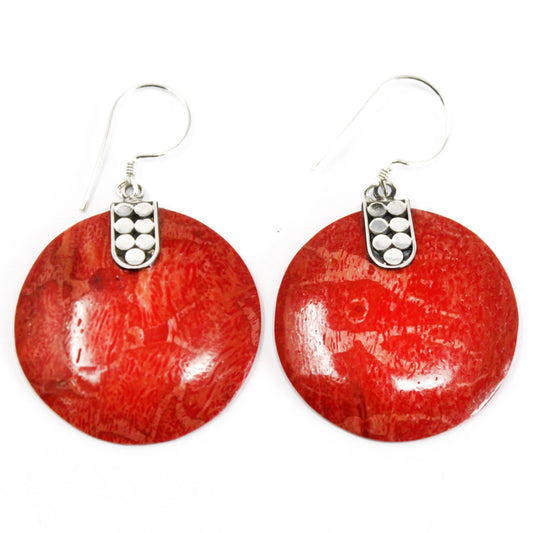 Boucles d'oreilles en argent et corail - Décoration disque