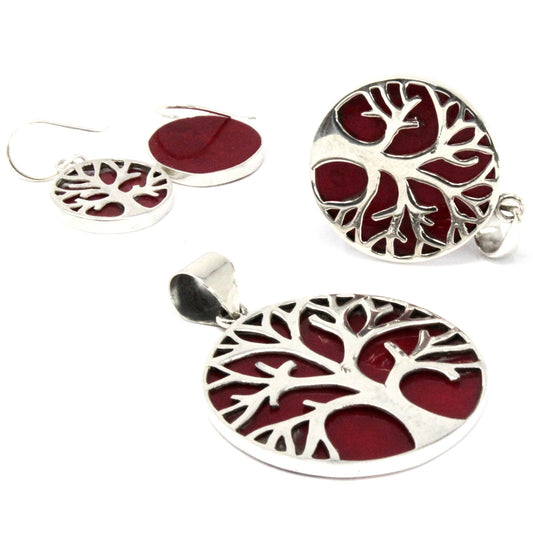 Boucles d'oreilles Arbre de Vie en Argent 15 mm - Effet Corail