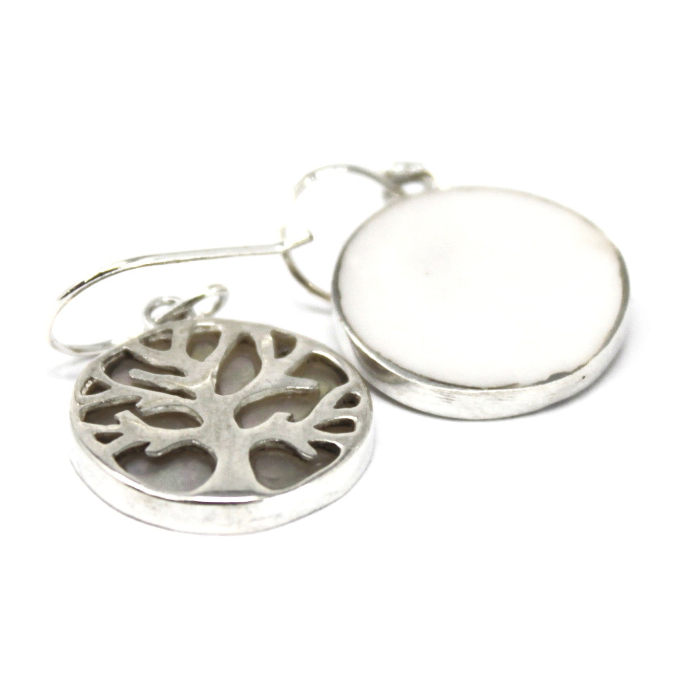 Boucles d'oreilles Arbre de Vie Argent 15 mm - Nacre