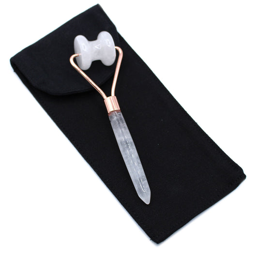 Rouleau facial en pierres précieuses - Quartz rocheux