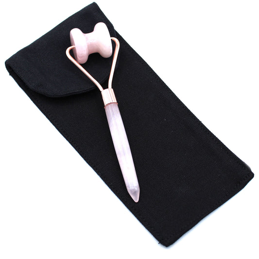 Rouleau facial en pierres précieuses - Quartz rose