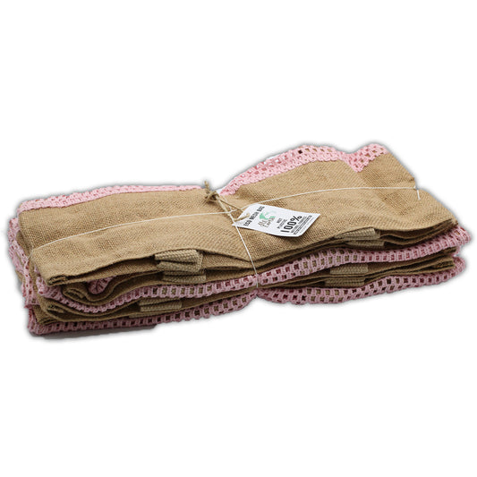 Sac en pur jute doux et filet de coton - Rose
