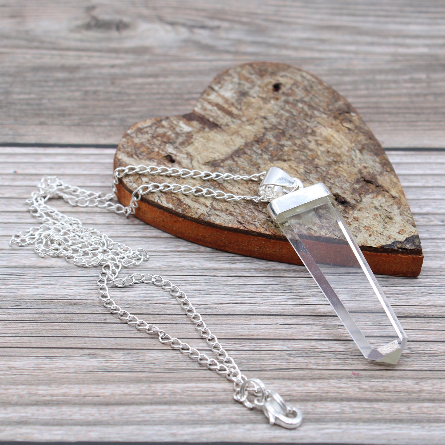 Pendentif en pierre précieuse plate - Quartz de roche
