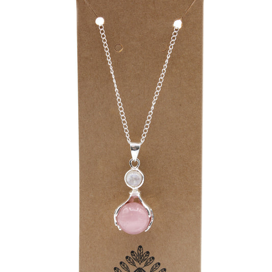 Pendentif « Mains de guérison » en pierre précieuse – Quartz rose