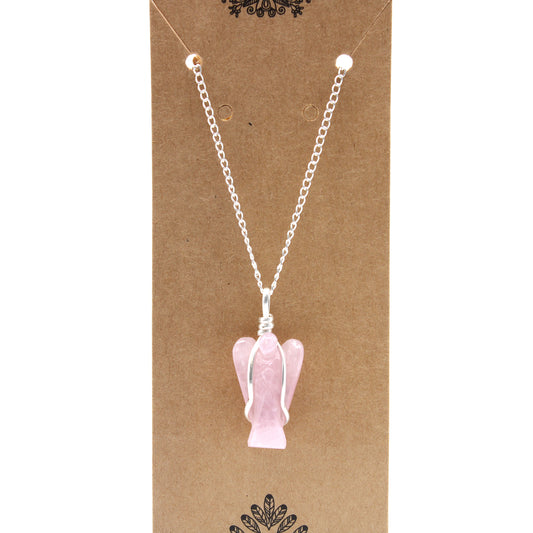 Pendentif ange gardien avec pierres précieuses - Quartz rose