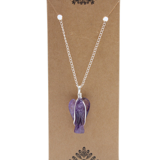 Pendentif ange gardien en pierre précieuse - Améthyste