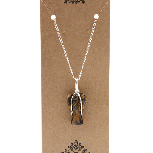 Pendentif Ange Gardien en Pierre Précieuse - Œil de Tigre