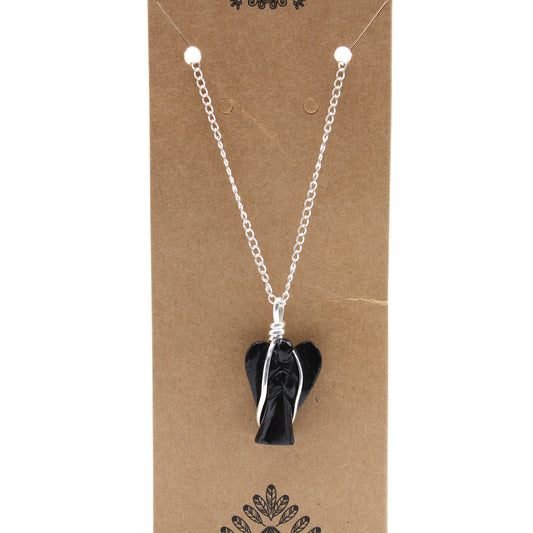 Pendentif ange gardien en pierre précieuse - Agate noire