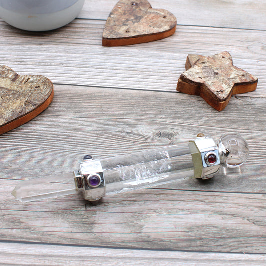 Baguette de guérison hexagonale en cristal - 12 cm - Quartz de roche